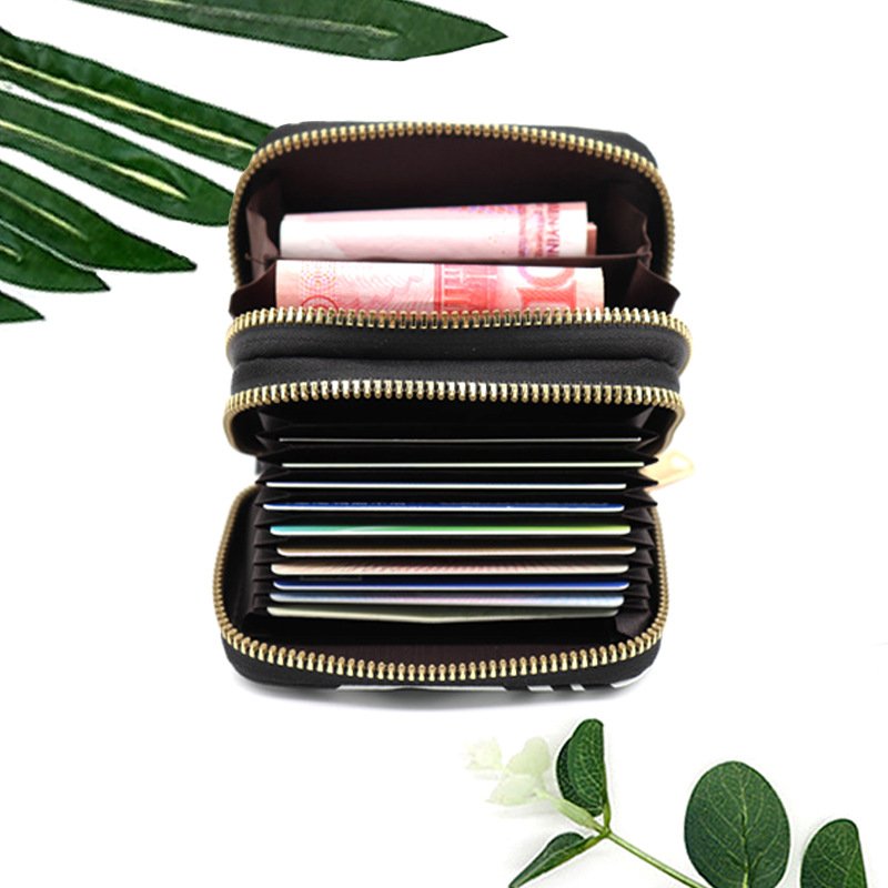 Paquete de tarjetas de órgano de gran capacidad Cubierta de tarjetas de mujer multifuncional Monedero con cremallera doble Traje de identificación antirrobo Carpeta de tarjetas retro europea y americana