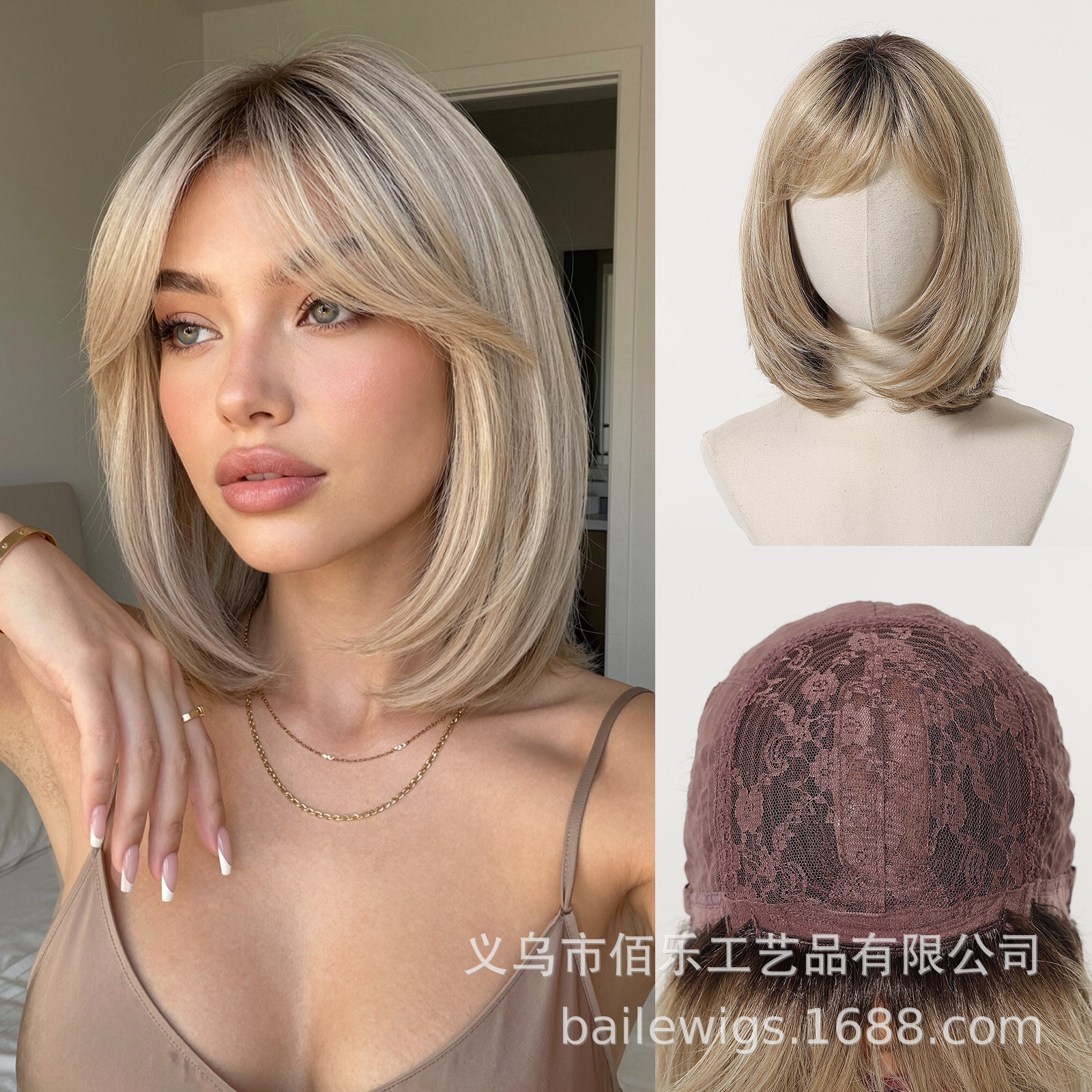 Peruca híbrida gris plateada gradiente nivel de onda de aire mecanismo de franja red interna puede ser modelado punto de suministro directo wigs
