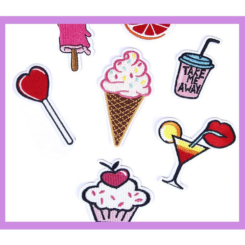 冰淇淋蛋糕雪糕饮料刺绣布贴卡通GRS绣花手账iPad装饰补丁贴辅料b