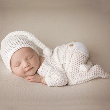 新生儿摄影连体衣 宝宝拍照衣服 婴儿爬服 针织连体衣帽子两件套