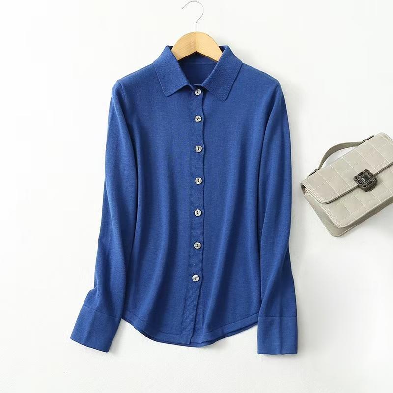 Silk Cashmere Shirt Women's Polo Collar Elegant Collar Laps Mulberry Silk Sweater Knitwear Jacket Base Shirt