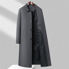 中年男士过膝风衣外套春秋季翻领休闲商务羊毛料风衣加棉男装披风