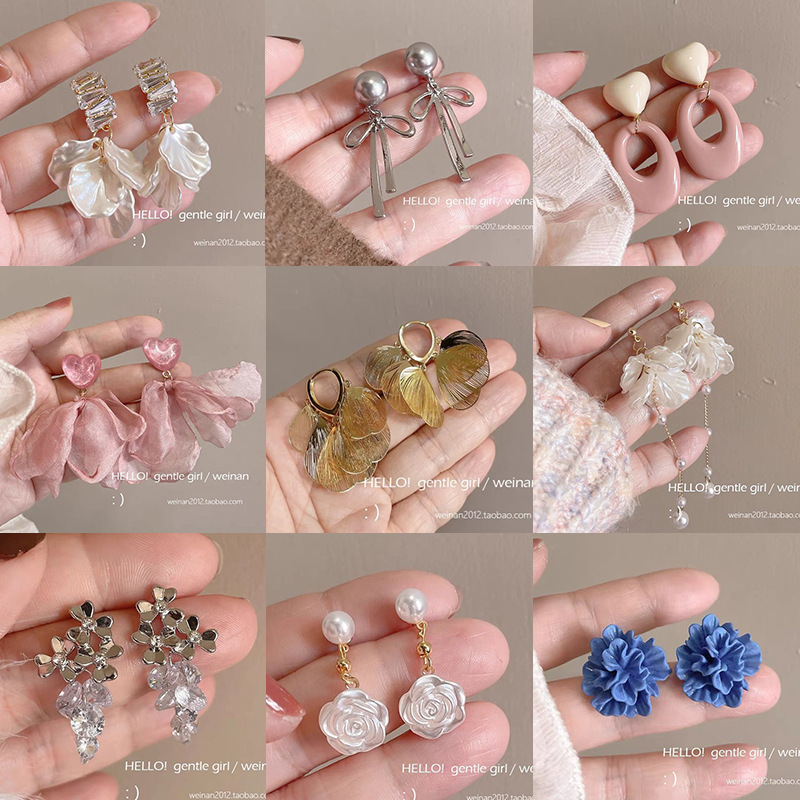 S925 Silver Needle Heart Flower Tassel Earrings Spring High-End Pearl Earrings for Women Niche Style Versatile Earrings