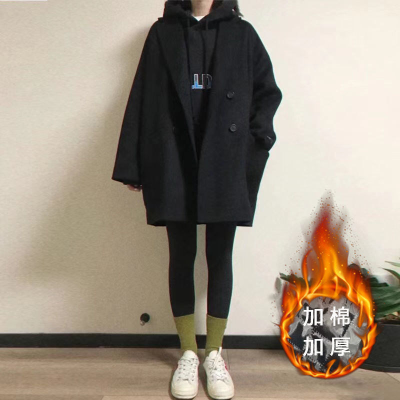 2024 Autumn and Winter New Mid-length Cocoon-shaped Woolen Jacket Women's Small Loose Slimming Small Suit Black Coat