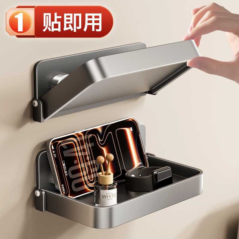 Suction Cup Bathroom Phone Holder, Foldable Tissue Holder, Storage Rack, No-Drill Multifunctional Bathroom Organizer