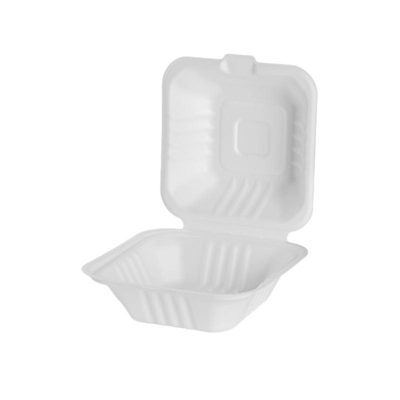 Disposable Lunch Box Sugar Cane Pulp American Hamburger Box White Single Compartment Barbecue Lobster Takeaway Packaged Fast Food Box