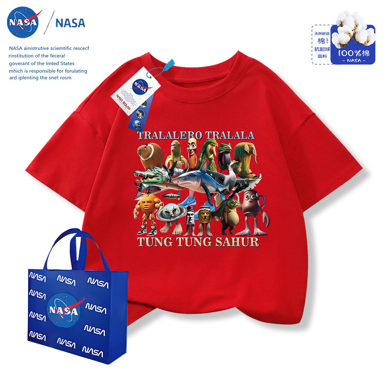 NASA 2025年夏新作共同ブランド外国山海経子供男の子半袖Tシャツ通気性半袖トップス|undefined