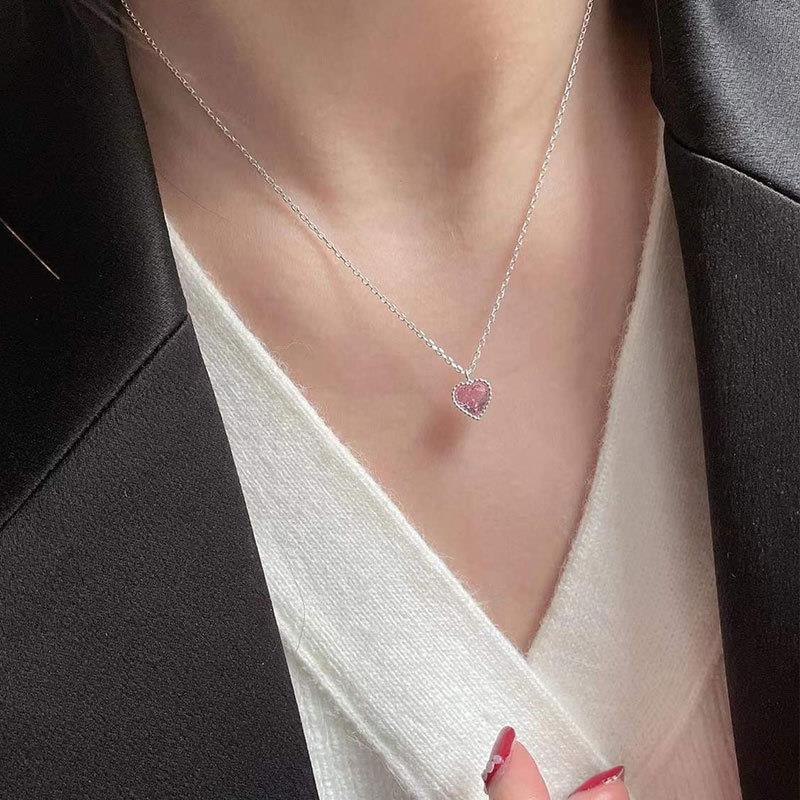 Heart Shape Pattern Women'S Gender Plating, Inlay Design 925 Sterling Silver Zircon Plating Inlay Heart Shape Pendant Necklace