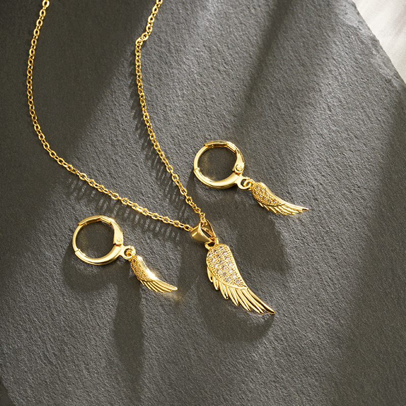 Collar de oro de arena vietnamita transfronterizo, estilo de lujo ligero, aretes de alas de ángel, temperamento femenino, joyería al por mayor