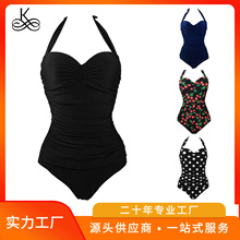 泳衣女2024爆款欧美连体女士保守时尚高级感复古沙滩泳装欧美风