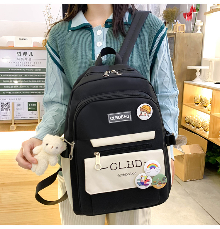 Fashion New Sweet Four-piece Canvas Schoolbag Stitching Large Capacity Backpack display picture 2
