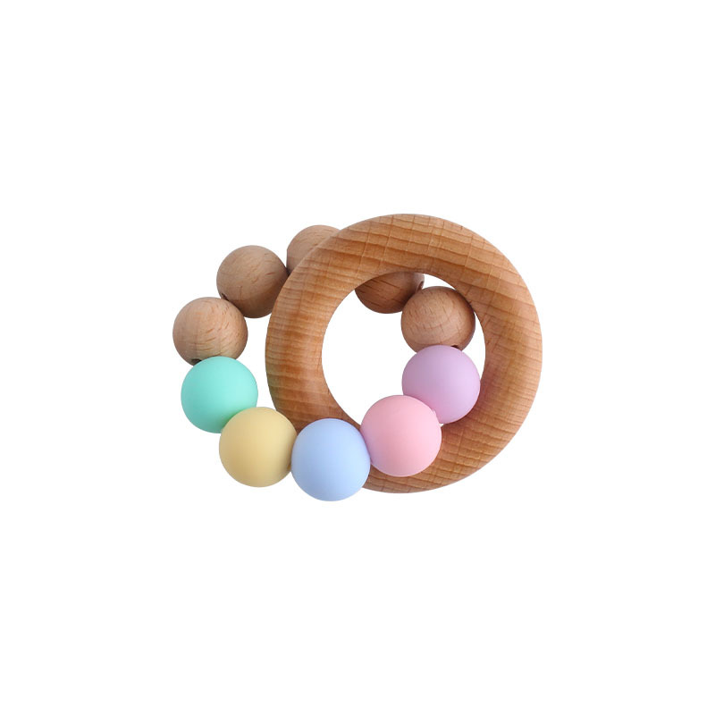 Nueva DIY creativo Beech anillo macaron color juguete teether bebé cuentas de silicona pulsera teether palo