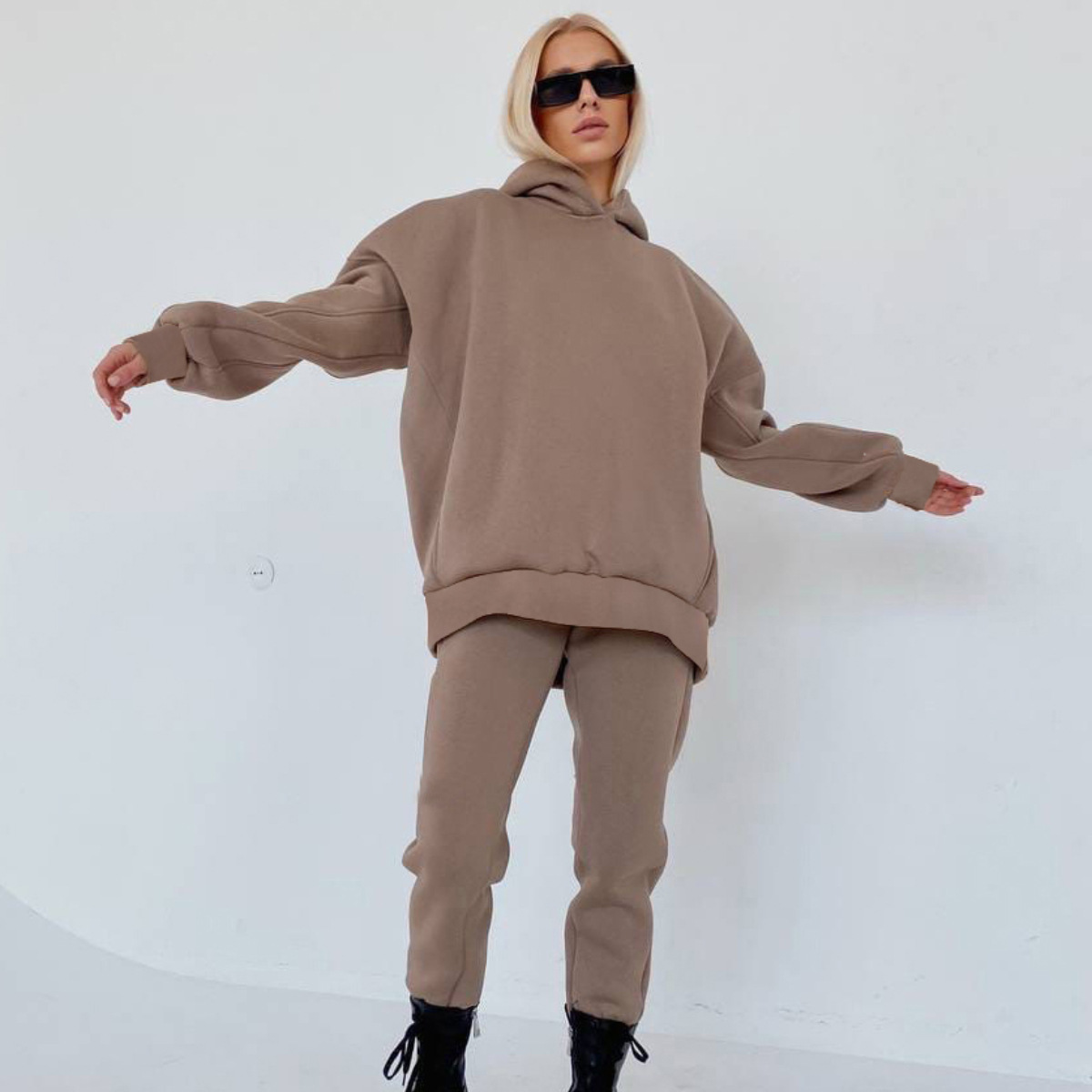 Women's Sweatshirt Suit Fleece-lined Two-piece Set For Women_voghion.com