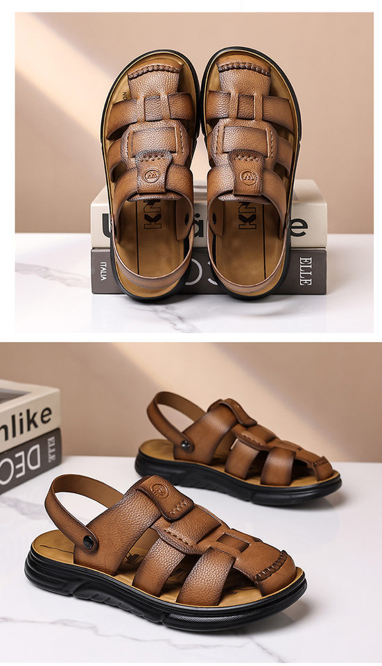 Dép sandal nam cỡ lớn mũi kín đế dày, giày đi biển kiêm dép lười đa năng — Màu nâu, màu vàng, màu đen chi tiết 29
