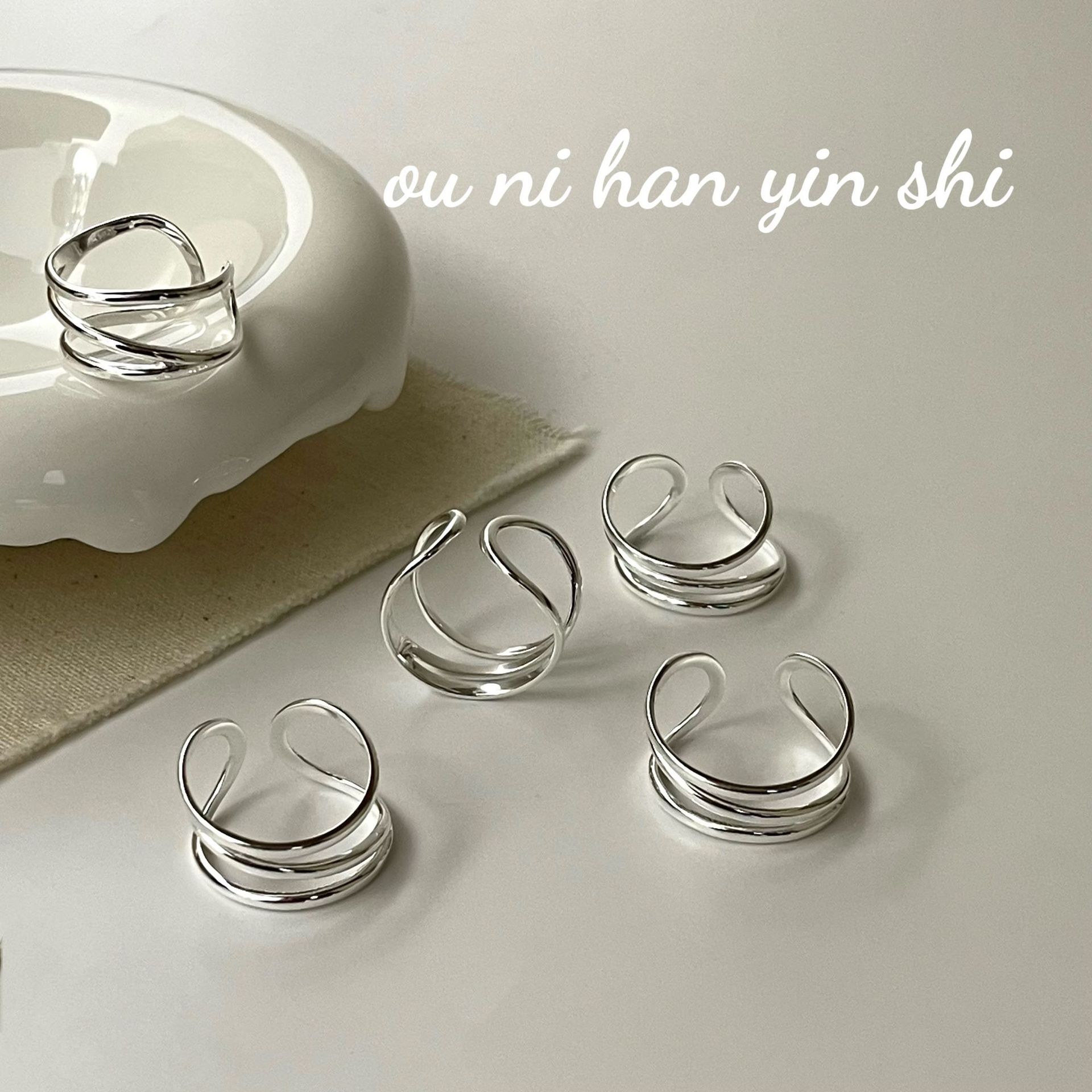 歐尼韓S925純銀小眾冷淡風多層纏繞指環輕奢簡約INS風氣質戒指女