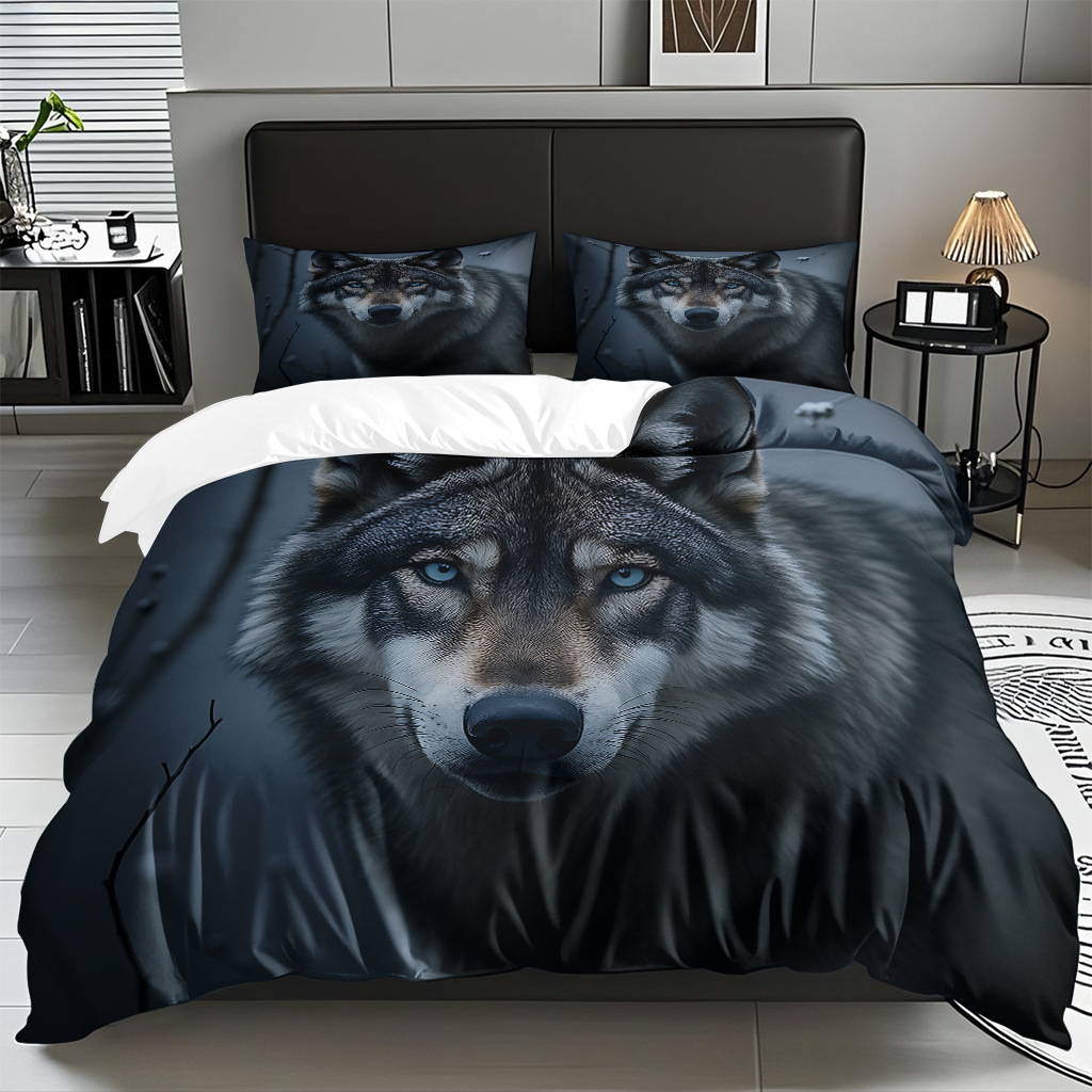 TEMU / JIT adaptado al patrón de lobo impresión digital set edredón molido textil transpirable para dibujar puede hacer