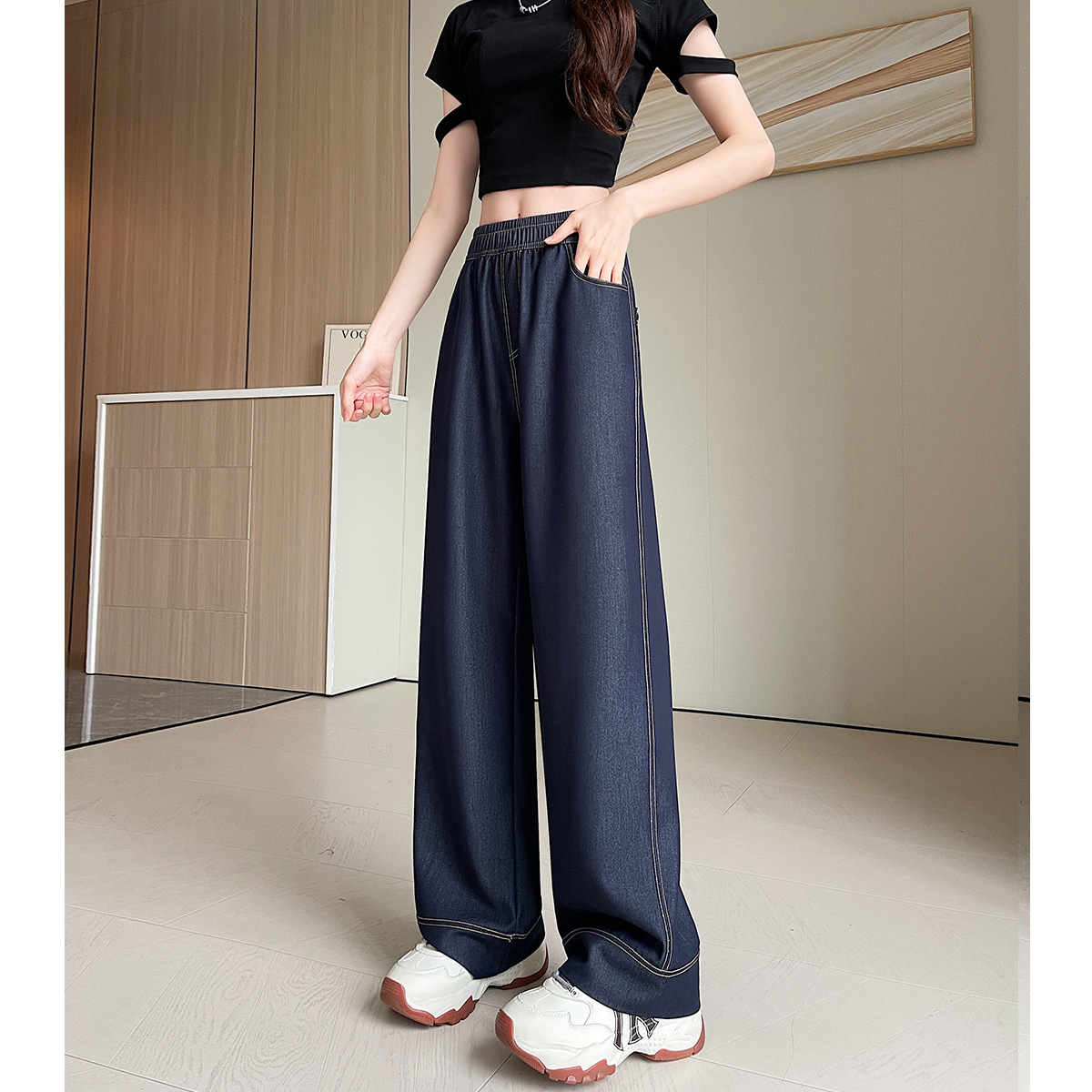 Tencel Wide-Leg Jeans for Women Summer Thin 2025 New Style Drapey Large Size Casual Narrow Straight Pants for Women