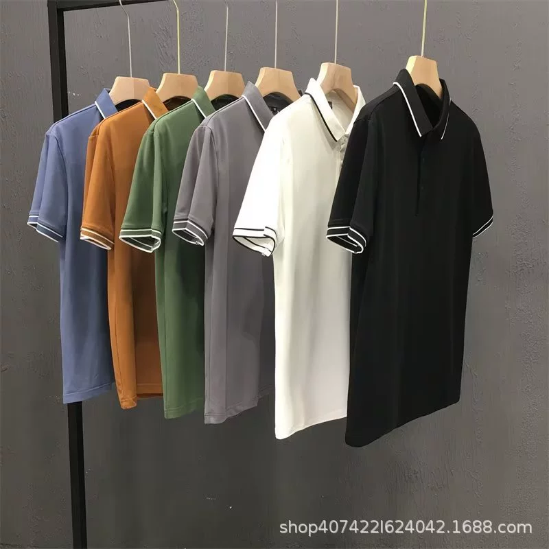 Поло summer silk в ретро стиле, мужская короткий рукав, отдых, M–5XL, разноцветные