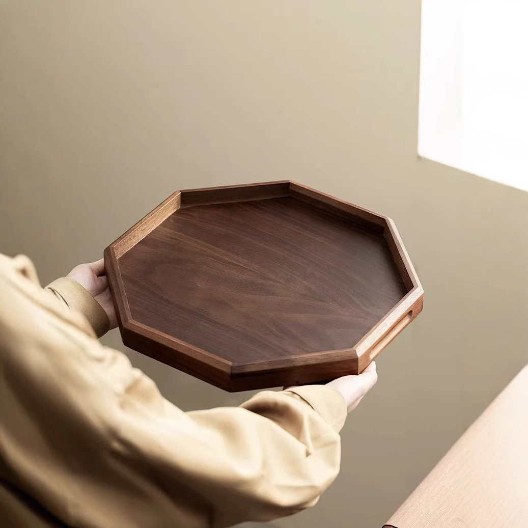 bandeja de color nuez hogar plato de té octogonal taza de té restaurante bandeja de almacenamiento de té bandeja de madera maciza