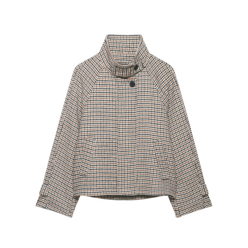 Cross-Border Women's Clothing Manufacturer Wholesale 2026 European and American Fashion Loose-Fitting Zippered Tweed Plaid High-Neck Jacket Cross-Border Women's Clothing Manufacturer Wholesale 2026 European and American Fashion Loose-Fitting Zippered Tweed Plaid High-Neck Jacket