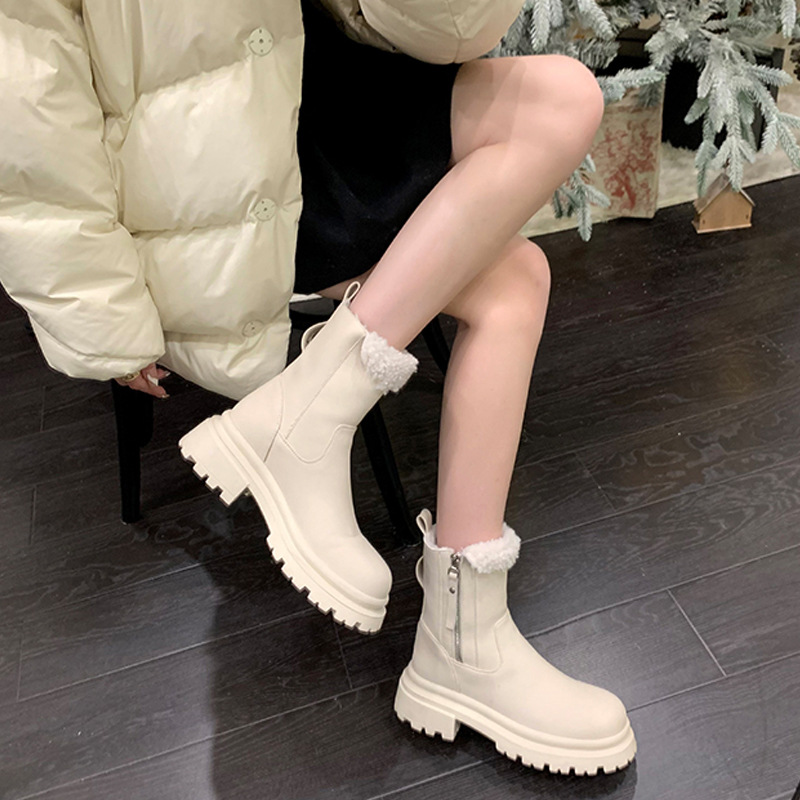 Grape Mom invierno nuevo estilo fondo grueso cremallera lateral cordero lana botas de nieve terciopelo grueso tacón grueso botas Martin