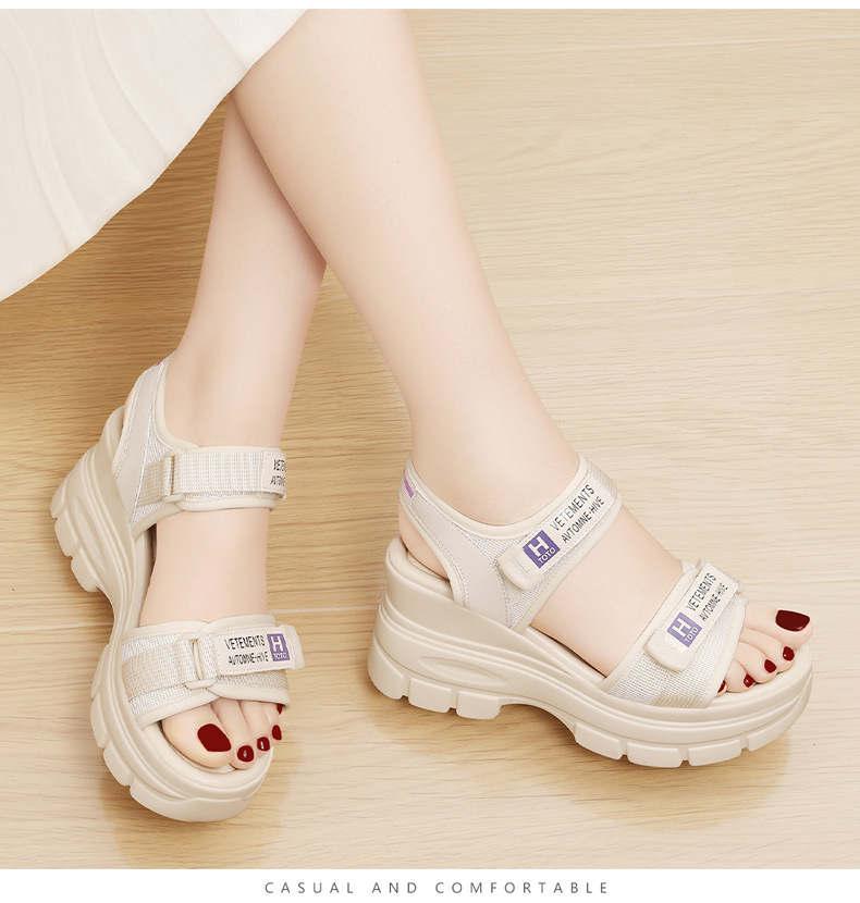 Sandal thể thao nữ đế dày kiểu La Mã quai Velcro mùa hè 2024 — 1997 đen tím, Màu be 1997 chi tiết 13