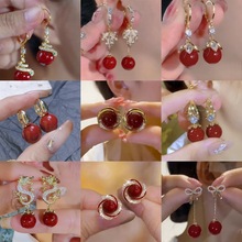 法式复古温柔精致蝴蝶结花朵流苏耳钉安可拉红复古轻奢名媛风耳环