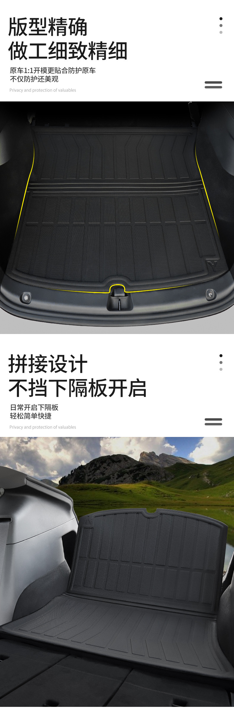 Suitable for Tesla's New Model 3/Y/Yl Front and Rear Trunk Mats, Waterproof Trunk Mats, Tpe Original Car Texture Accessories