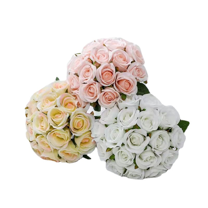 Venta al por mayor transfronteriza de ramos de novia de 18 rosas, flores de seda de alta gama para bodas, flores artificiales eternas. image 3