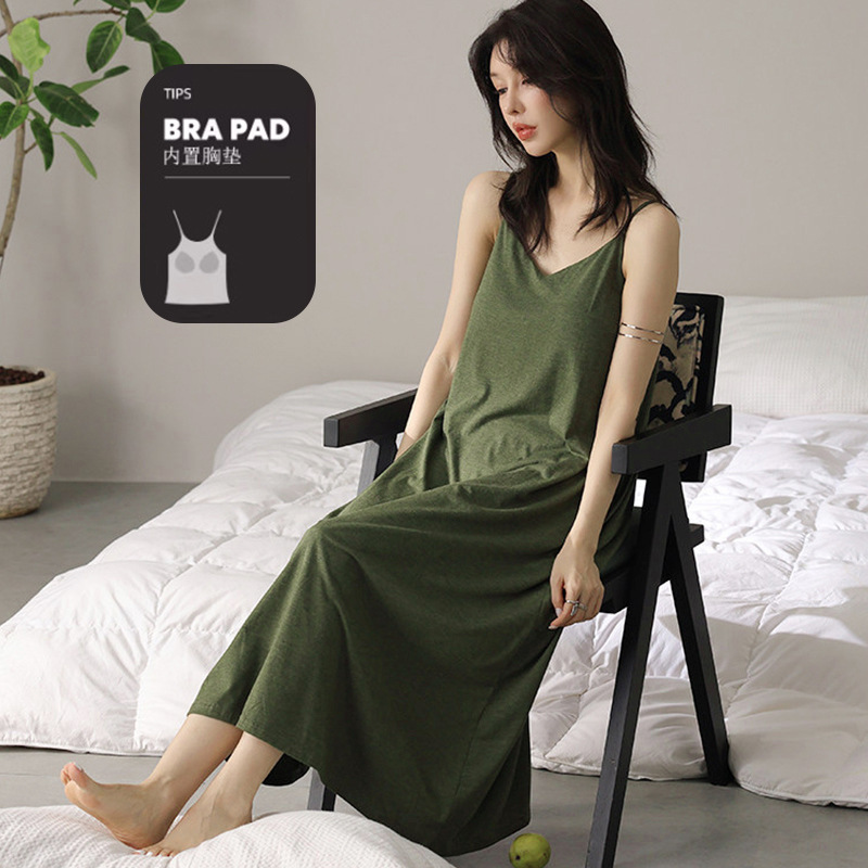 Women's Modal Nightgown with Chest Pads, Fresh and Simple Solid Color, Sexy Strap, Cool and Loose Fit, Plus Size, Minimalist Dress Women's Modal Nightgown with Chest Pads, Fresh and Simple Solid Color, Sexy Strap, Cool and Loose Fit, Plus Size, Minimalist Dress