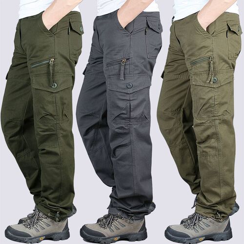 Spring and Autumn Multiple Pockets Outdoor Pure Cotton Work Pants for Men Streetwear Loose Straight Leg Large Size Work Long Pants Hiking Casual Pants