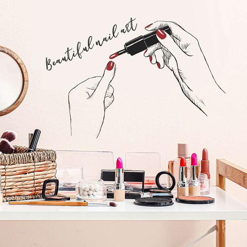New Fun-B237 Simple Drawing of Hands Painting Nail Polish Bedroom Powder Room Decoration Beautification Wall Sticker Self-Adhesive