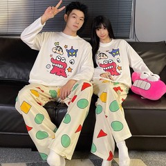 カップルスーツins風パジャマ女性春秋長袖ズボン秋冬タイプの家庭服セットは綿に似せています。