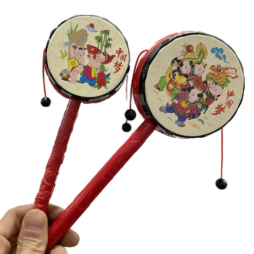 Rattle Baby Music Toy Early Education Toddler Cartoon Rattle Traditional Toy Plastic Wave Drum Toy Wholesale