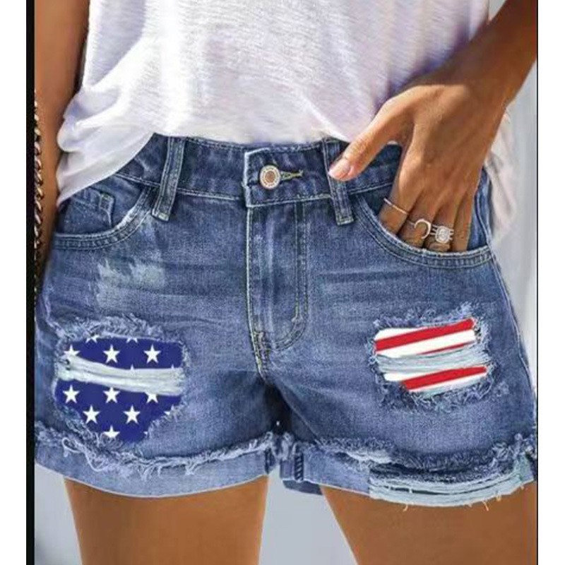 Mujeres Casual A Diario Estilo Simple Bandera Estadounidense Pantalones Cortos Impresión Vaqueros display picture 1