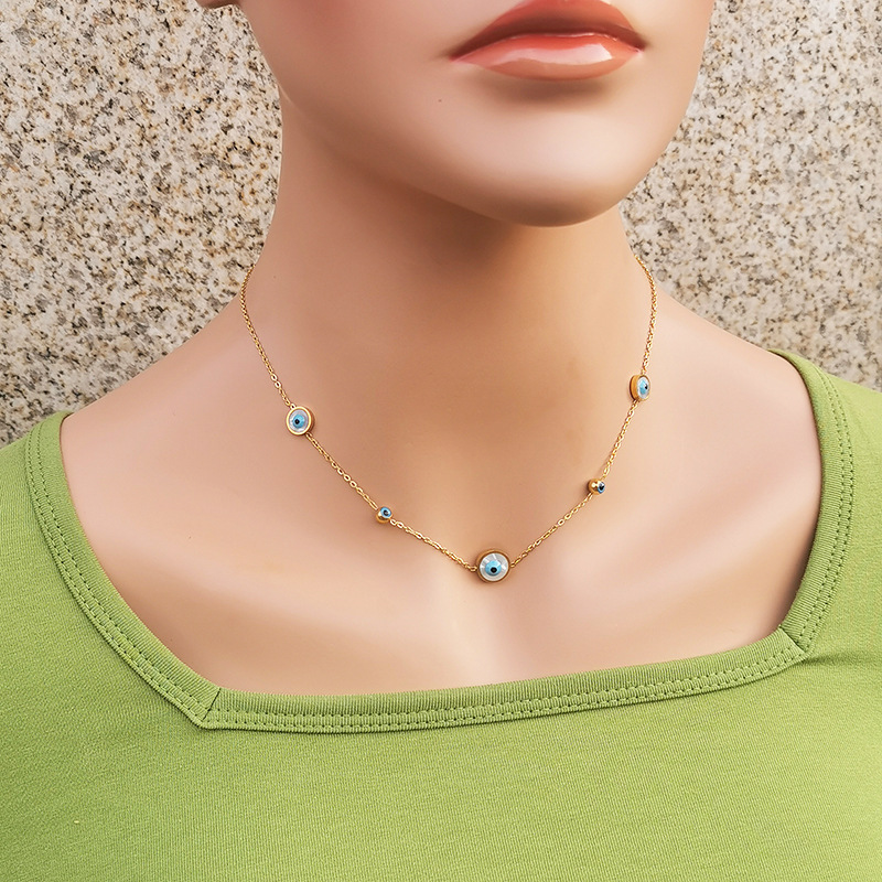 Fashion Devil's Eye Stainless Steel Inlay Shell Necklace Colorza_colorza_5