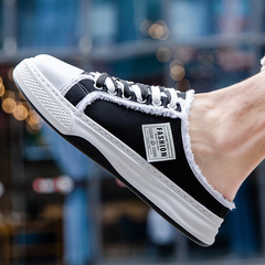 2024年春季新款男鞋涼拖韓版包頭拖鞋男時尚潮流帆布厚底透氣鞋子