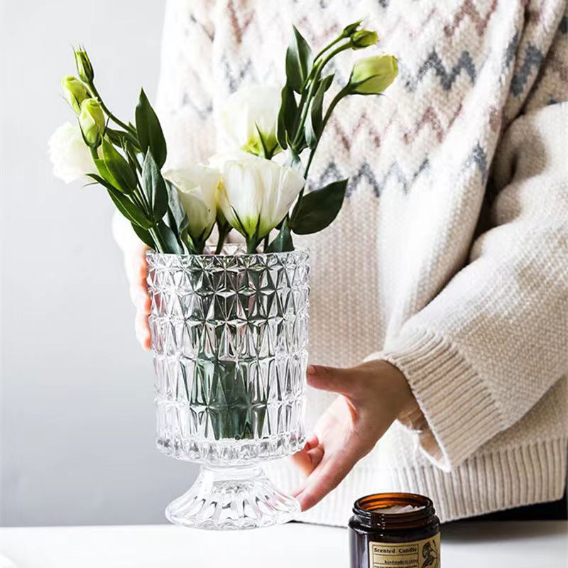 Ins decoration thickened transparent crystal tall glass vase desk vase flower vase floral arrangement craft home decoration