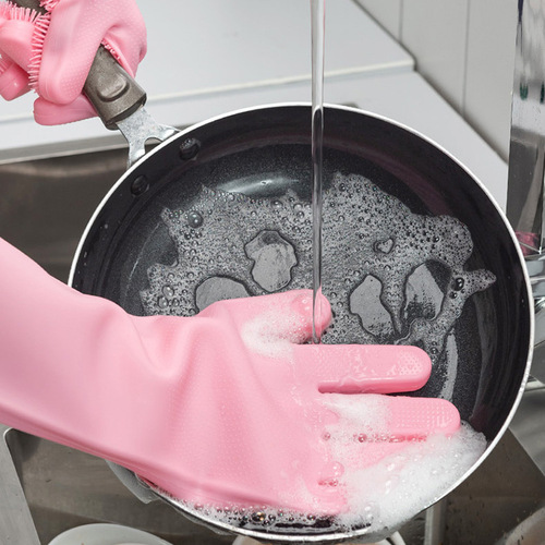 Gloves for dishwashing, silicone dishwashing artifact, decontamination, cleaning, non-slip, kitchen dishwashing brush, durable, waterproof, cleaning, multifunctional
