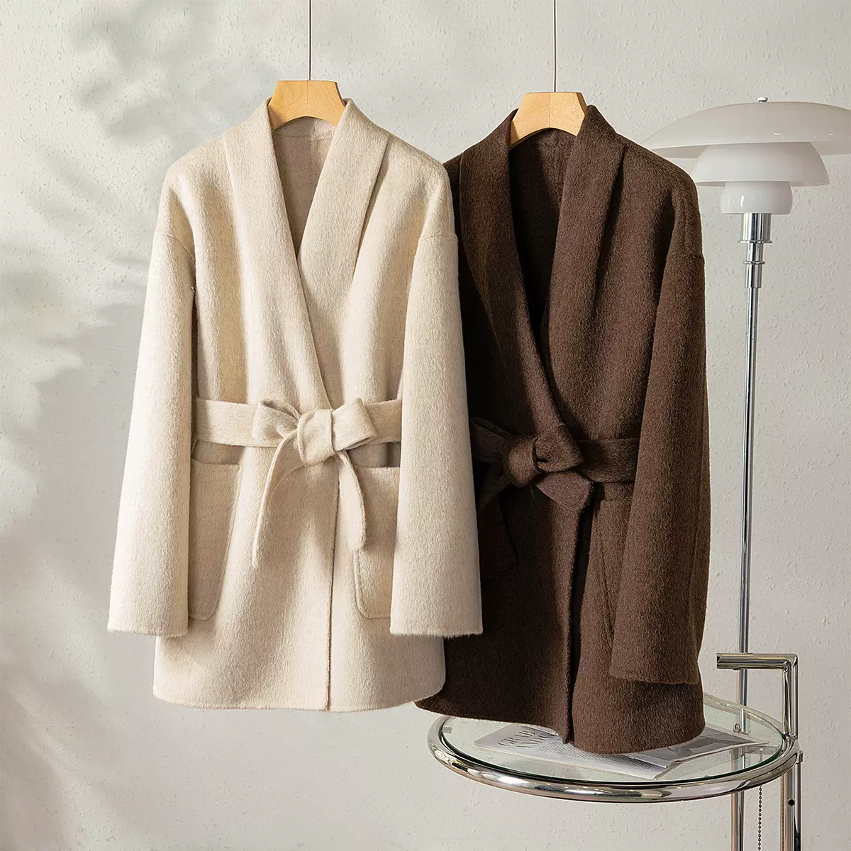 恩迪羊毛大衣女款2025秋冬季新双面呢高级感收腰骆驼绒小个子外套