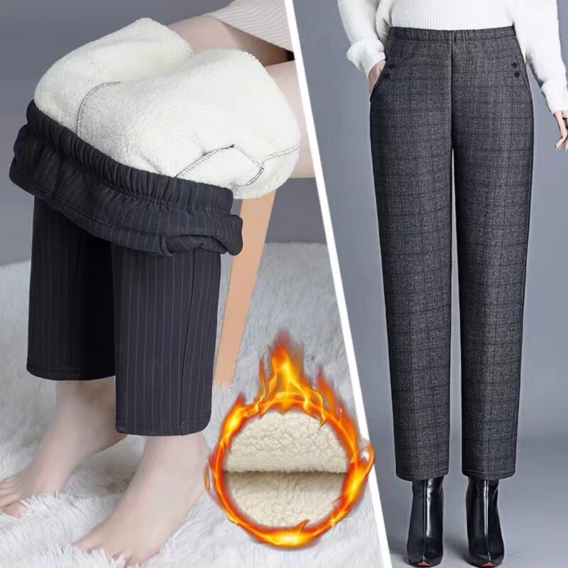 Mother's Pants Autumn and Winter Velvet Thickened Lamb Velvet Middle-aged and Elderly Women's Pants Grandma's Pants Loose Cotton Pants for Outer Wear