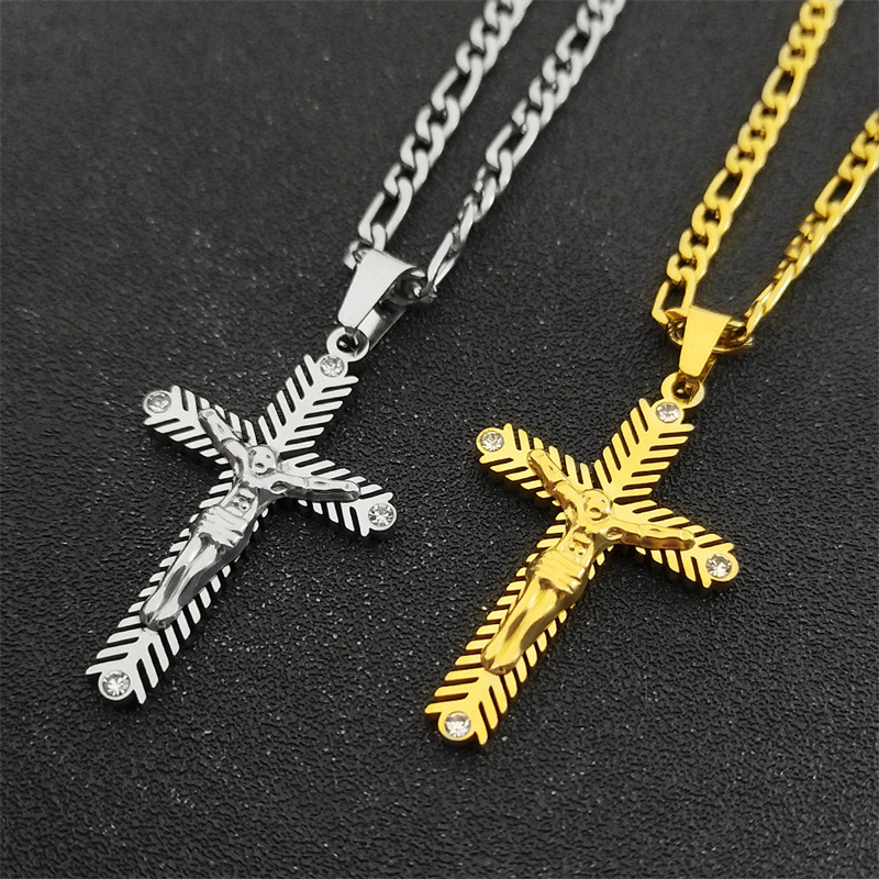 IG Style Simple Style Human Cross 304 Stainless Steel Inlay Zircon Unisex Pendant Necklace display picture 2