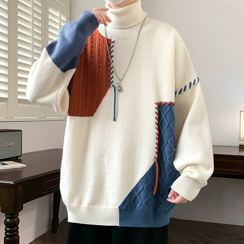 Herrenbekleidung Herbst und Winter farblich passender All-Match-Pullover, verdickte gestrickte Innenbekleidung, langärmeliges Unterhemd, Herrenbekleidung_voghion.com