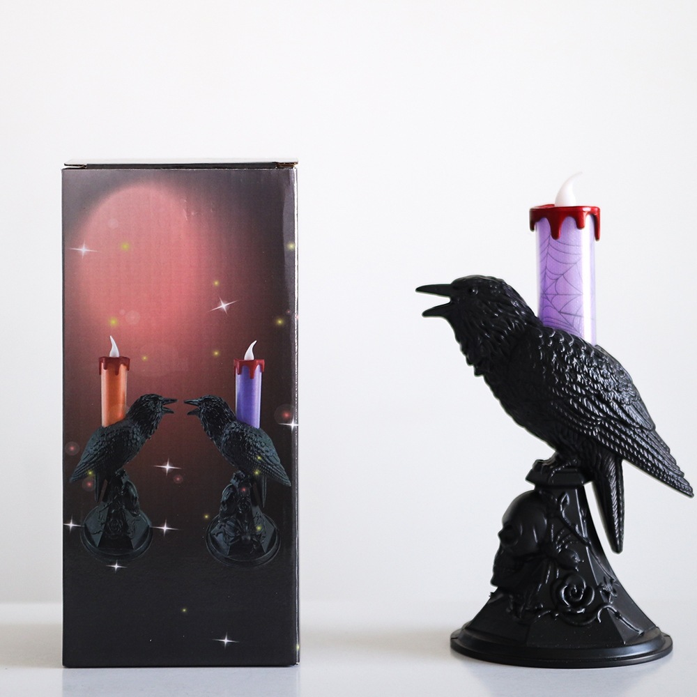 Decoración de Halloween accesorios iluminados cuervo LED lámpara de vela electrónica sitio de diseño de atmósfera accesorios adornos candelabro