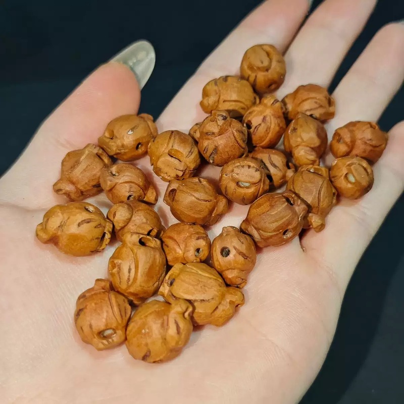 桃核雕刻桃篮配珠手串儿童吊坠手工diy手链材料桃核长命锁福字锁|undefined