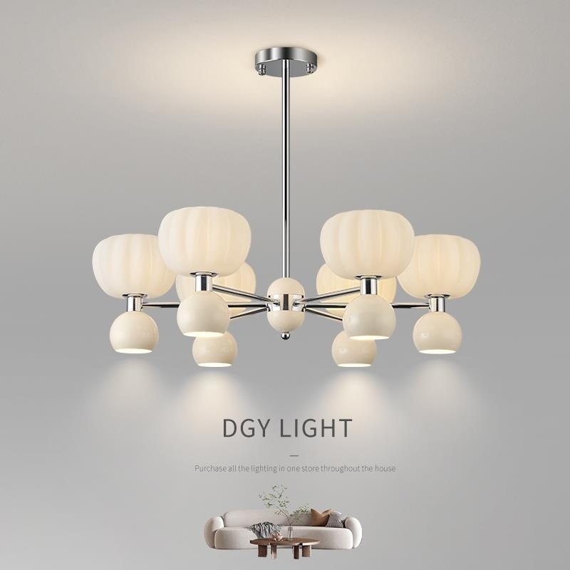 Lámpara de sala de estar de candelabro de calabaza de estilo crema francés