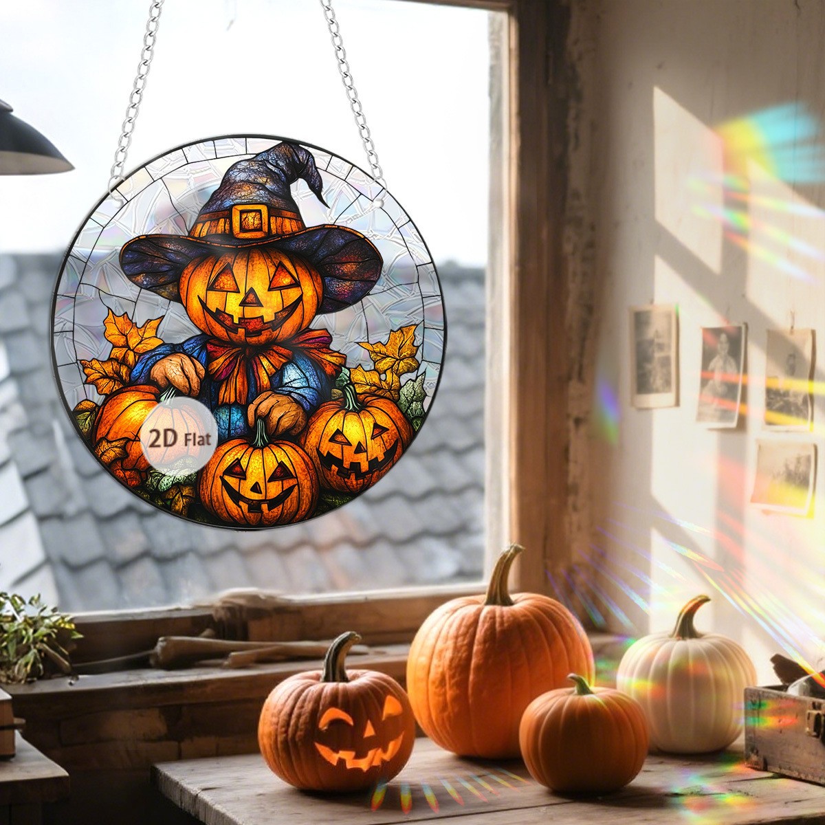Nuevos productos transfronterizos Halloween Acción de Gracias encantador cabeza de calabaza fantasma 2D acrílico plano colgante decoración de ventana porche