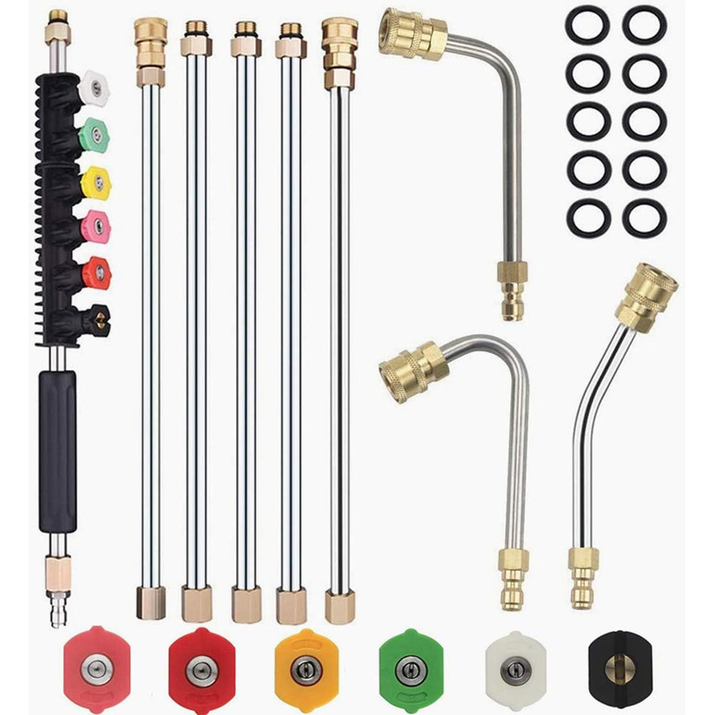 Pressure Washer Extension Wand with Nozzle Head 30 ° 90 ° 120 °   Curved Rod 1/4 Quick Connect 4000Psi
