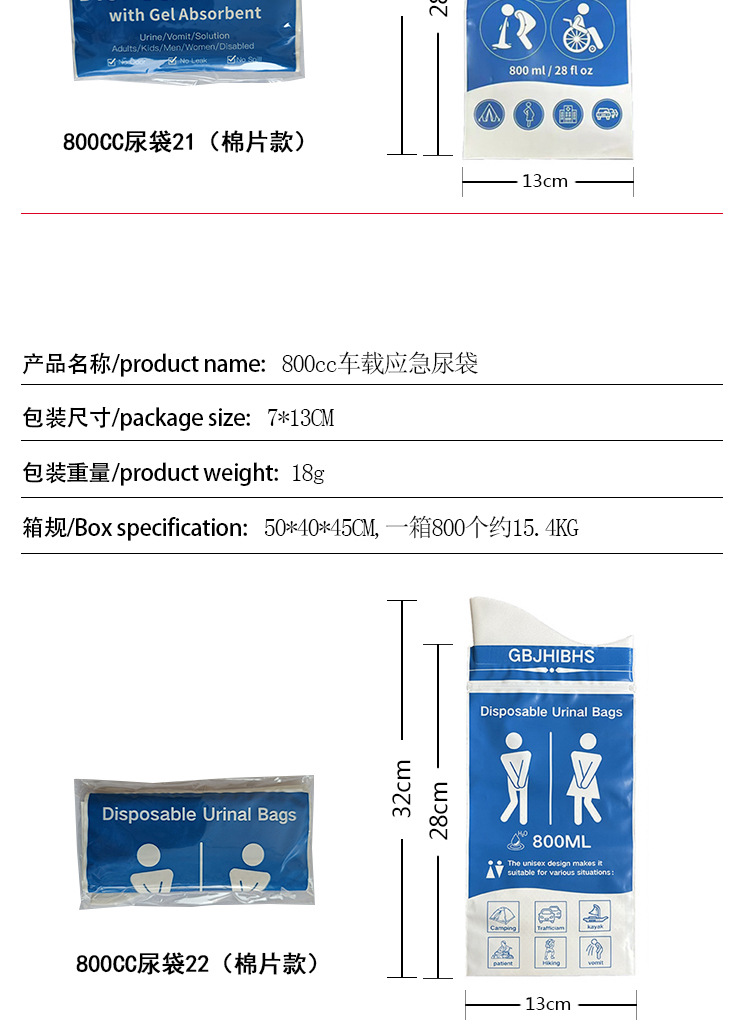 3-Pack of Portable Disposable Emergency Urine Bags for Car Use, Suitable for Both Men and Women, Travel Emergency Urine Bags