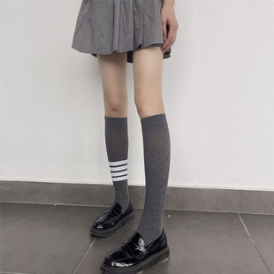 Academy style JK calf socks autumn and winter cotton asymmetrical four bar mid-tube socks slim striped calf socks